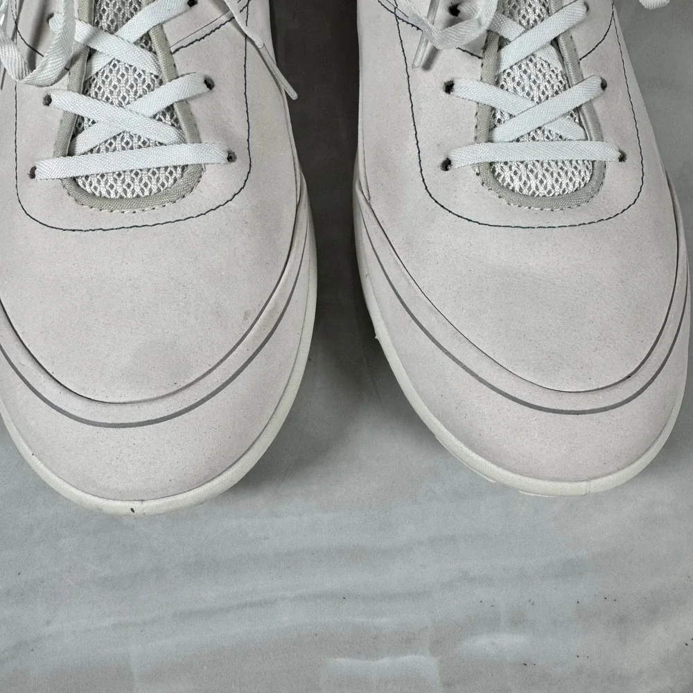 Ecco Leather Sneakers Off-White Teal Lace Up Comfort Casual EU 42 US 11/11.5‎
